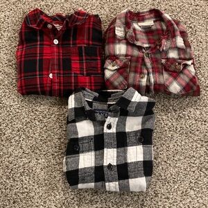 Cotton Plaid Kids Shirt Set - Red, Gray, and Black